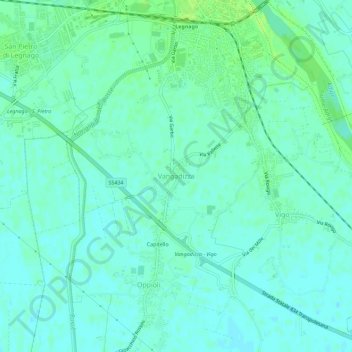 Mappa topografica Vangadizza, altitudine, rilievo