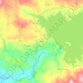 Mappa topografica Pisões, altitudine, rilievo