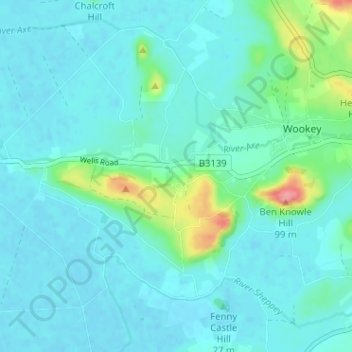Mappa topografica Yarley, altitudine, rilievo