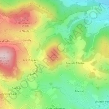 Mappa topografica Montillet, altitudine, rilievo