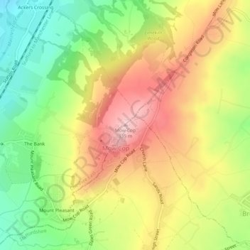 Mappa topografica Mow Cop, altitudine, rilievo