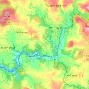 Mappa topografica Pötzerreut, altitudine, rilievo