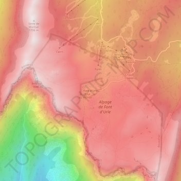 Mappa topografica Font d'Urle, altitudine, rilievo