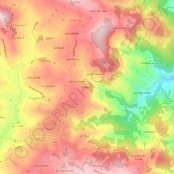 Mappa topografica Rochefort, altitudine, rilievo