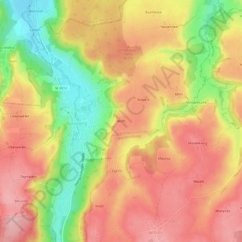 Mappa topografica Wolfs, altitudine, rilievo