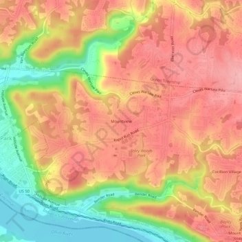 Mappa topografica Mountview, altitudine, rilievo