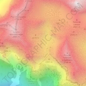 Mappa topografica Aguas Tuertas, altitudine, rilievo