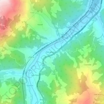 Mappa topografica Pietramogolana, altitudine, rilievo