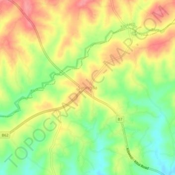 Mappa topografica Syongila, altitudine, rilievo