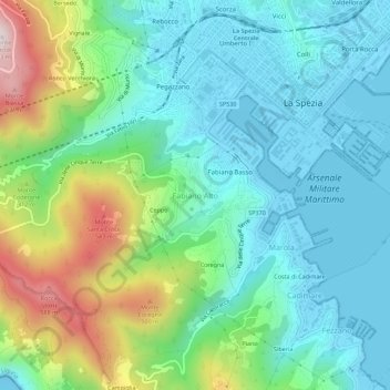 Mappa topografica Fabiano Alto, altitudine, rilievo