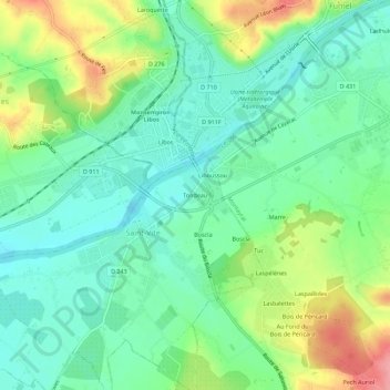 Mappa topografica Tondeau, altitudine, rilievo