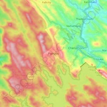Mappa topografica Painavu, altitudine, rilievo