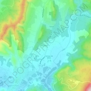 Mappa topografica Tabias, altitudine, rilievo