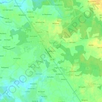 Mappa topografica Kerzerho, altitudine, rilievo