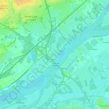 Mappa topografica Bellevue, altitudine, rilievo