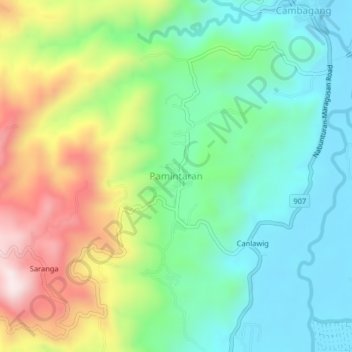 Mappa topografica Pamintaran, altitudine, rilievo
