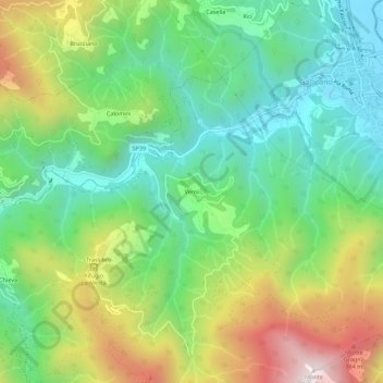 Mappa topografica Verni, altitudine, rilievo