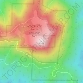 Mappa topografica Marys Peak, altitudine, rilievo
