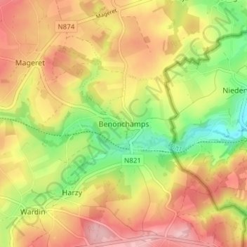 Mappa topografica Benonchamps, altitudine, rilievo