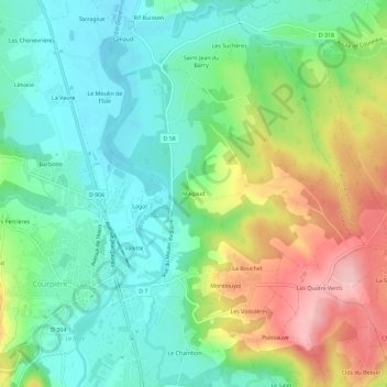 Mappa topografica Magaud, altitudine, rilievo