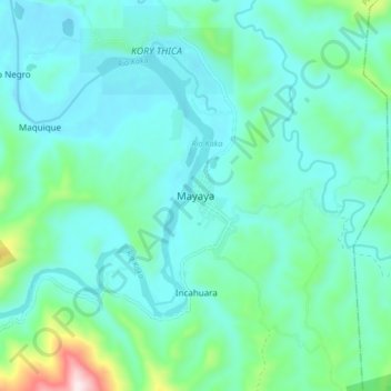 Mappa topografica Mayaya, altitudine, rilievo