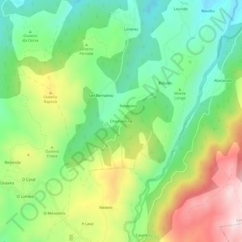 Mappa topografica Chamadoira, altitudine, rilievo