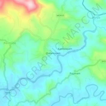 Mappa topografica Challankayam, altitudine, rilievo