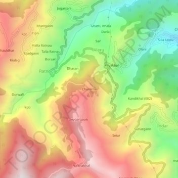 Mappa topografica Churerna, altitudine, rilievo