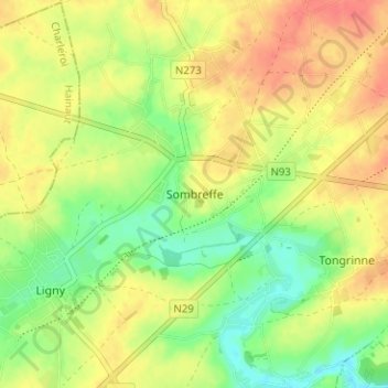 Mappa topografica Sombreffe, altitudine, rilievo