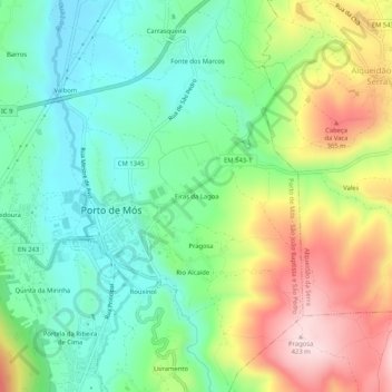 Mappa topografica Eiras da Lagoa, altitudine, rilievo
