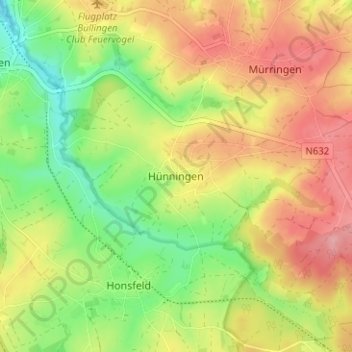 Mappa topografica Hünningen, altitudine, rilievo