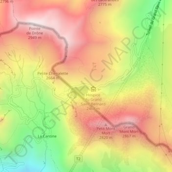 Mappa topografica Col du Gd-St-Bernard, altitudine, rilievo