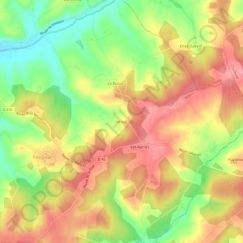 Mappa topografica Vérine, altitudine, rilievo