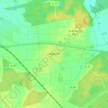 Mappa topografica Woltorf, altitudine, rilievo
