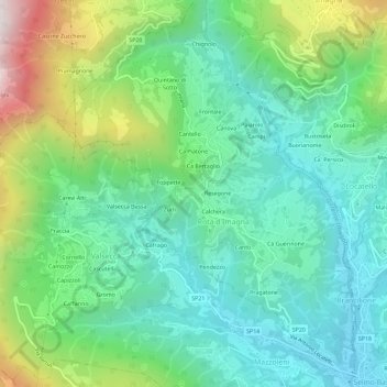 Mappa topografica Carosso, altitudine, rilievo