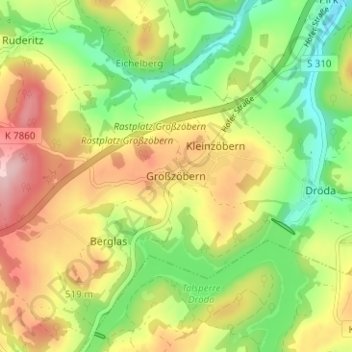 Mappa topografica Großzöbern, altitudine, rilievo