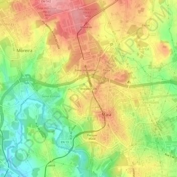 Mappa topografica Brandinhães, altitudine, rilievo