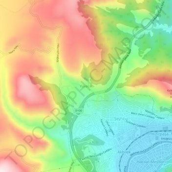 Mappa topografica Yuvacık, altitudine, rilievo