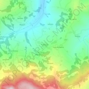 Mappa topografica Rustigazzo, altitudine, rilievo
