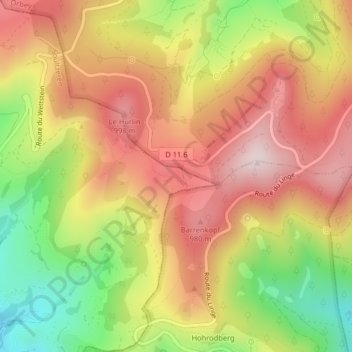 Mappa topografica Le Glasborn, altitudine, rilievo