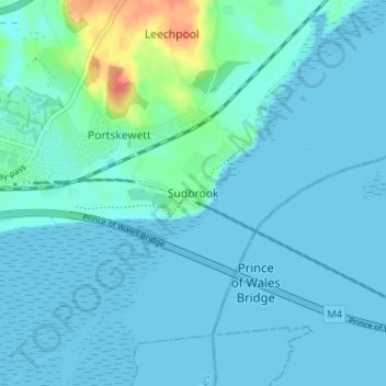 Mappa topografica Sudbrook, altitudine, rilievo