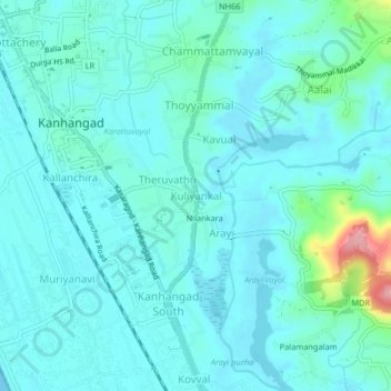 Mappa topografica Kuliyankal, altitudine, rilievo
