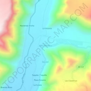 Mappa topografica Alto Molino, altitudine, rilievo