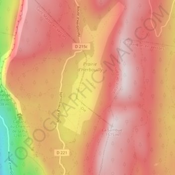 Mappa topografica Herbouilly, altitudine, rilievo