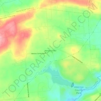 Mappa topografica Martins Corner, altitudine, rilievo