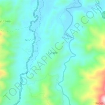 Mappa topografica Burana, altitudine, rilievo