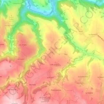 Mappa topografica Lax, altitudine, rilievo