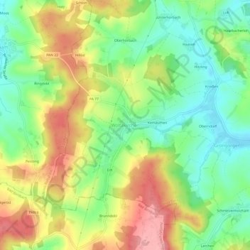 Mappa topografica Wolfakirchen, altitudine, rilievo