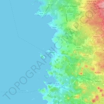 Mappa topografica Poreč, altitudine, rilievo