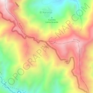 Mappa topografica Pinguro, altitudine, rilievo